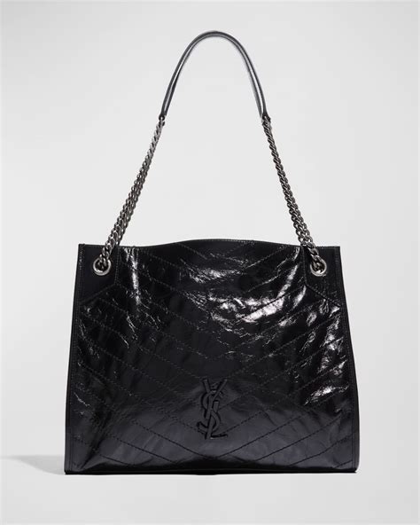niki ysl monogram leather shopping tote bag